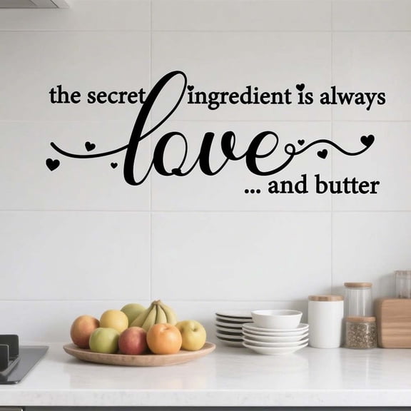 Kitchen Quotes Wall Stickers The Secret Ingredient is Always Love and Butter Wall Decal Black Upgraded Vinyl Art Decor