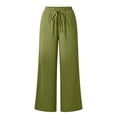 thumbnail image 6 of Women's Cotton Spandex Wide Leg Pants, Elastic Drawstring High Waist, Loose Soft Pockets, Casual Summer Beach Travel Lounge, Flowy Trousers | VerBelle,Army Green L, 6 of 7