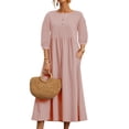 thumbnail image 3 of FASHIONWT Women Casual Summer Midi Cotton Linen T-Shirt Dress, 3 of 4