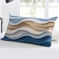 thumbnail image 5 of Beige Blue Ombre Throw Pillow Cover 20 x 30 Inch Decorative Pillow Cover Moire Abstract Artwork Lumbar Pillowcase Seasonal Rectangle Cushion Case for Couch Sofa Bed Living Room, 5 of 7