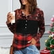 thumbnail image 3 of Camisa de empalme con estampado navideño Top de empalme a cuadros con bloques de color de manga larga y cuello redondo delgado a la moda para otoño Rojo XXL, 3 of 5