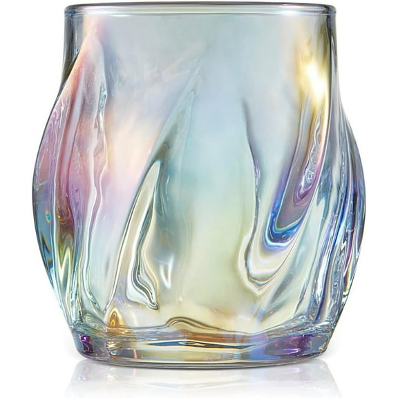 Whiskey Glasses Set of 2, Colorful Rock Glass, 8.5 OZ Drinking Glasses, Creative Twisted Crystal Old Fashioned Tumbler for Bourbon, Scotch, Cocktail, Tequila, Wine, Rum