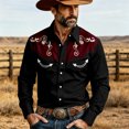 thumbnail image 2 of xfsWaSs Men's Western Cowboy Shirt Vintage Print Long Sleeve Shirts Slim Fit Casual Button Down Shirts Cowboy Style Festival Outfit Fashion Party Tops, 2 of 4