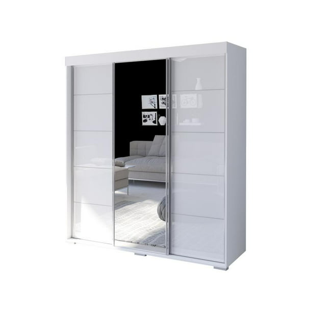 Aria 3 Door 71 Wide Modern High Gloss Wardrobe Armoire White With Mirror Walmart Com Walmart Com