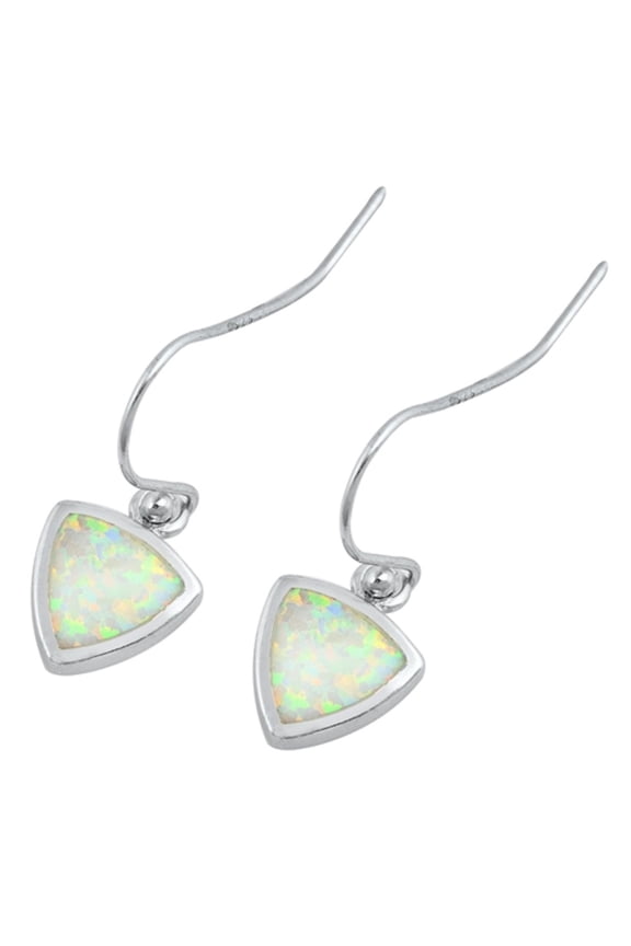 White Synthetic Opal Trillion Cut Fishhook Earring Sterling Silver