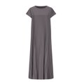 thumbnail image 4 of Ovzne Robes d'Été pour Femmes Robe de Plage Robe pour Femmes Grande Taille Décontractée à Manches Courtes Mi-Longue Plissée Taille Haute Robe de Couleur Unie Robe d'Été à Manches Courtes Liquidation, 4 of 6