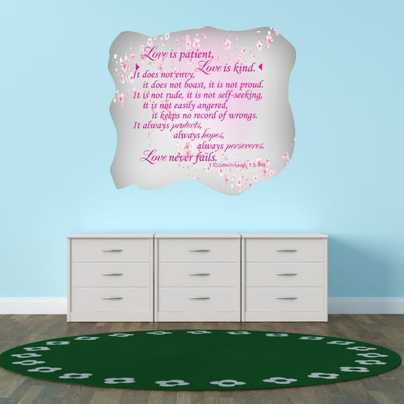 Quotes & Sayings Wall Decals for Children Bedroom - Love never Fails Religion DIY & Creativity Boy Girl Bedroom Wall Sticker - Size: 10 In x 9 In