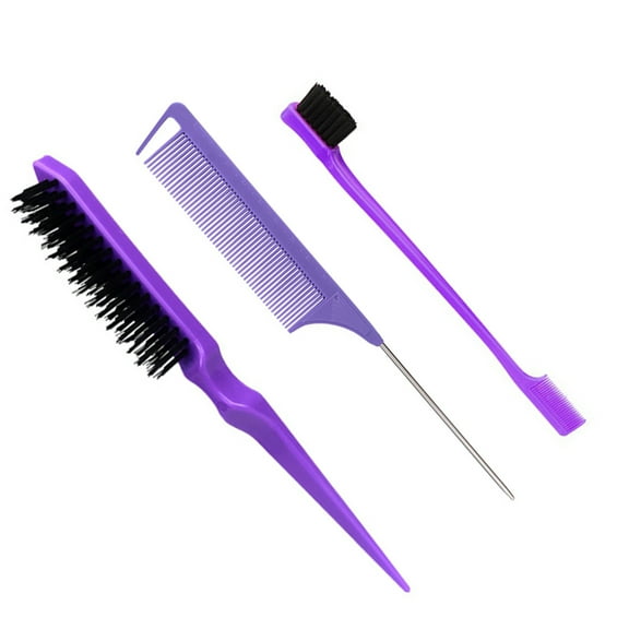 3Pieces Hair Styling Comb Set Teasing Hair Brush Tail Comb Edge Brush for Edge Back Brushing Combing Slicking Hair
