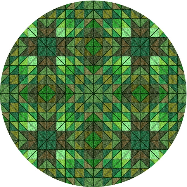 Ahgly Company Machine Washable Indoor Round Transitional Dark Forest Green Area Rugs, 8' Round