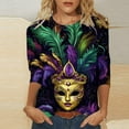thumbnail image 4 of Mardi Gras Shirts for Women Funny Masked Print 3/4 Sleeve Festival Tops Loose Crew Neck New-Orleans Carnival Party Tee Shirt Casual Trendy Blouse, 4 of 6