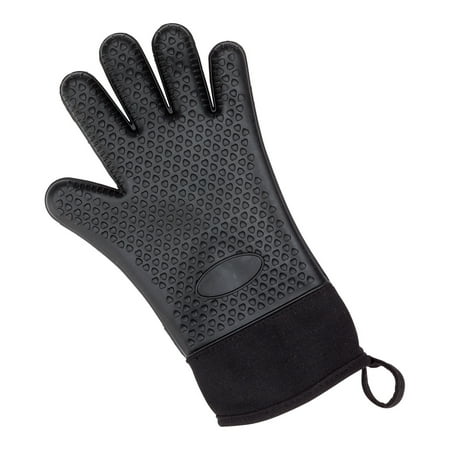 Black Silicone Oven Mitt - Heat-Resistant, Cotton Lining - 13