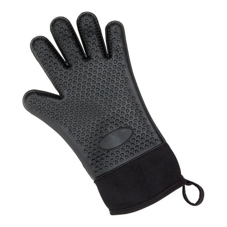 Non Stick Silicone Oven Mitt - Black Silicone Oven Mitt - Heat-Resistant, Cotton Lining - 13