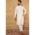 thumbnail image 3 of DWEEP SARA Viscose Rayon Solid Embroidered Straight Ethnic Off White Men Kurta, XL, 3 of 10