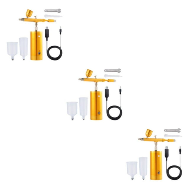 bedienty Compact Airbrush Air Compressor Kit Set Versatile Spray Painting Portable Gold 1.49x5.1x5.7 Inch 3Set