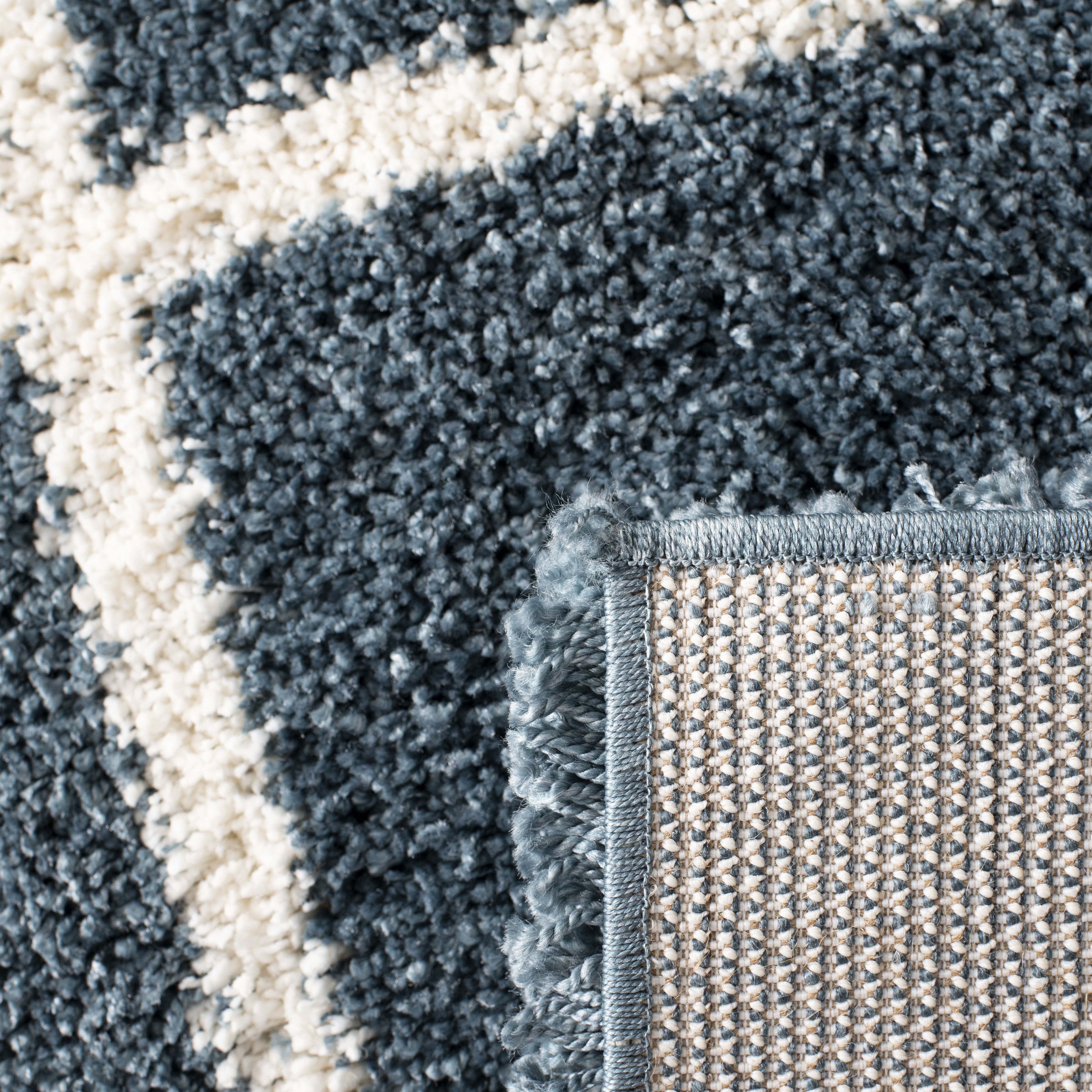 Safavieh Hudson Amias Geometric Shag Area Rug, Slate Blue/Ivory, 4' x 4' Round