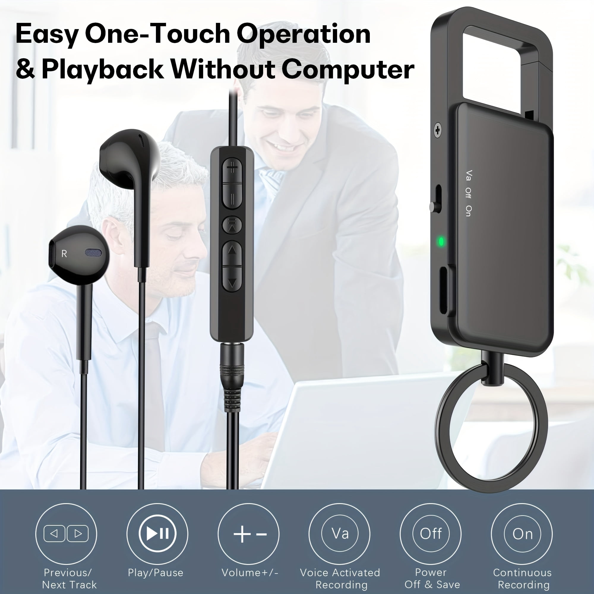 128GB Voice Recorder With Playback 9000 Hours Audio Storage, 24 Hour Battery Life, USB C Voice Activated Recorder With Noise Reduction For Lectures, Meetings, And Interviews
