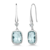 Gem Stone King 925 Sterling Silver Simulated Aquamarine Dangle Earrings for Women (4.60 Cttw, 13X9MM Cushion Checkerboard Cut)