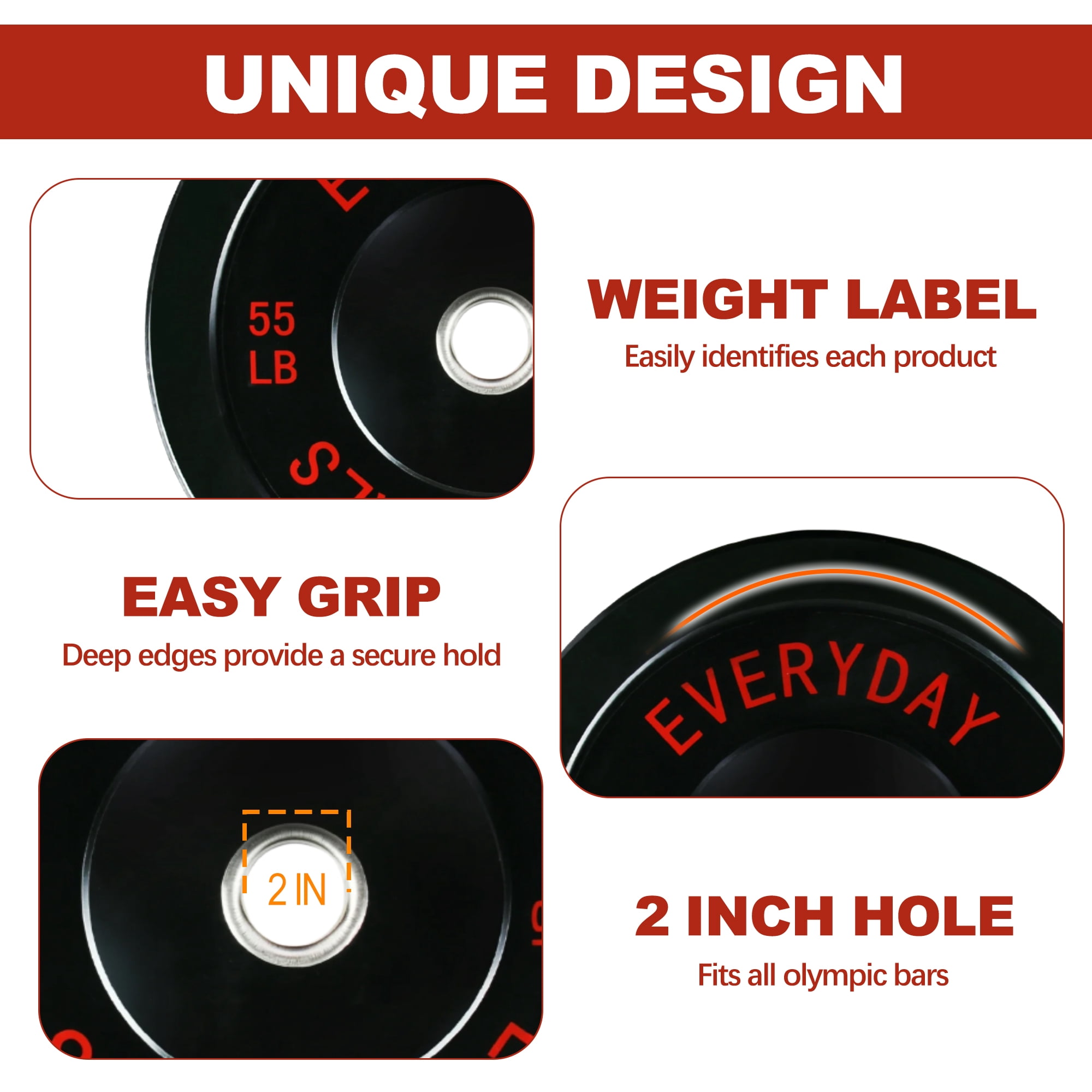 Sprint Demon 2" Olympic Bumper Weight Plates，with Steel Hub，Black & Colour Options, Multiple Weights & Sets，for Home Gym Strength Training