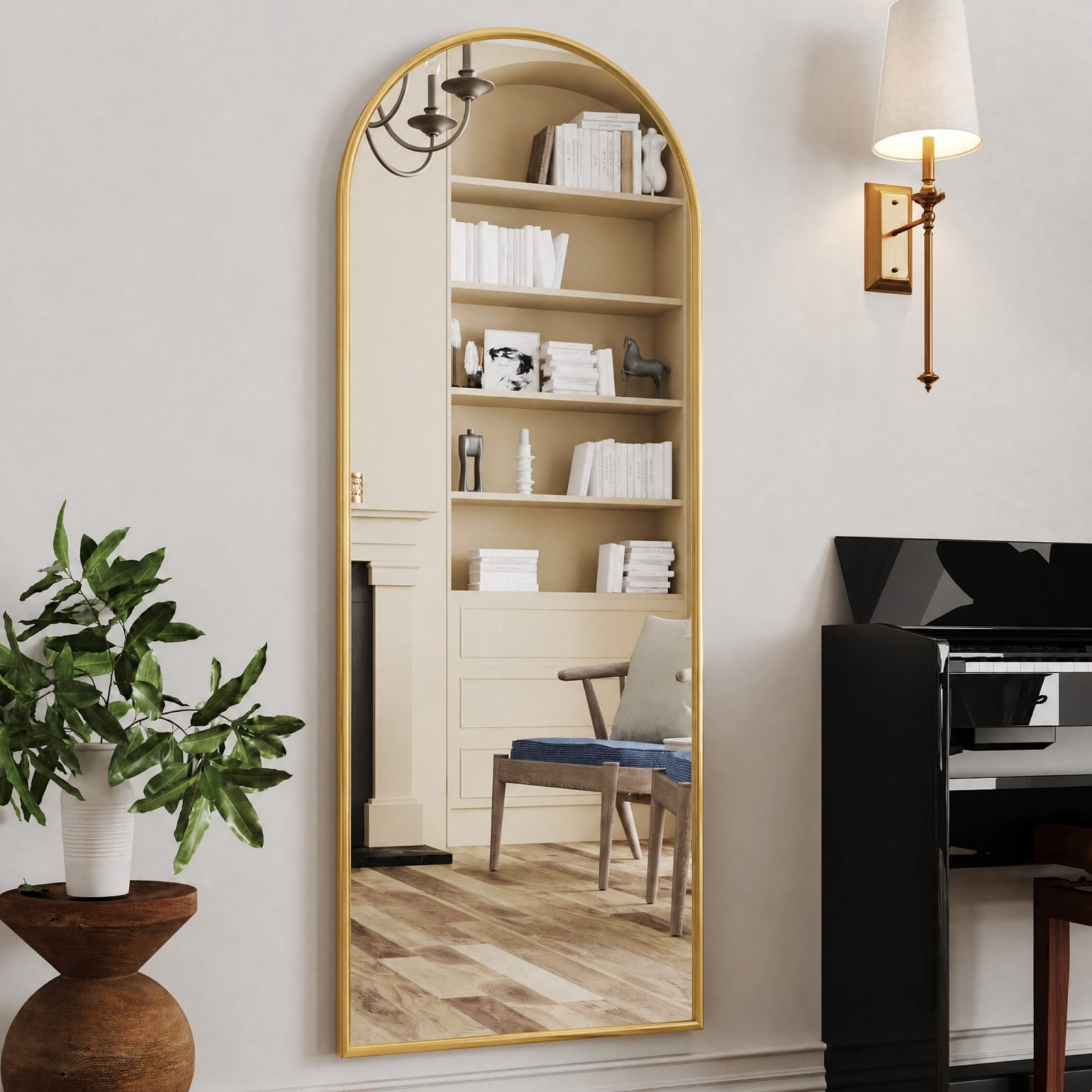 Mirrasia 21"x56" Arched Full Length Mirror, Modern Standing Mirror Floor Mirror, Gold