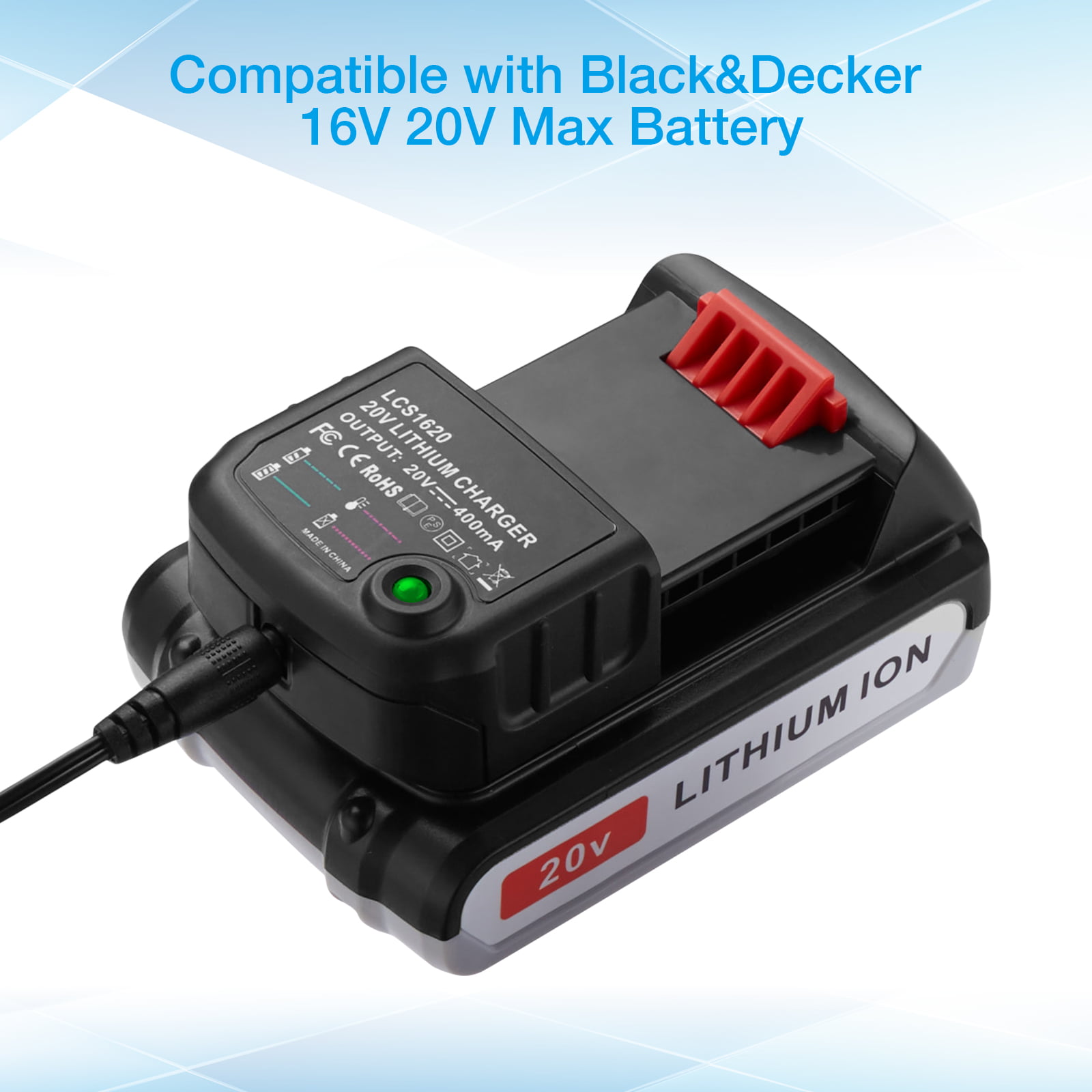 EU Battery Charger for Black & Decker LBXR20 9.6-18V Li-Ion
