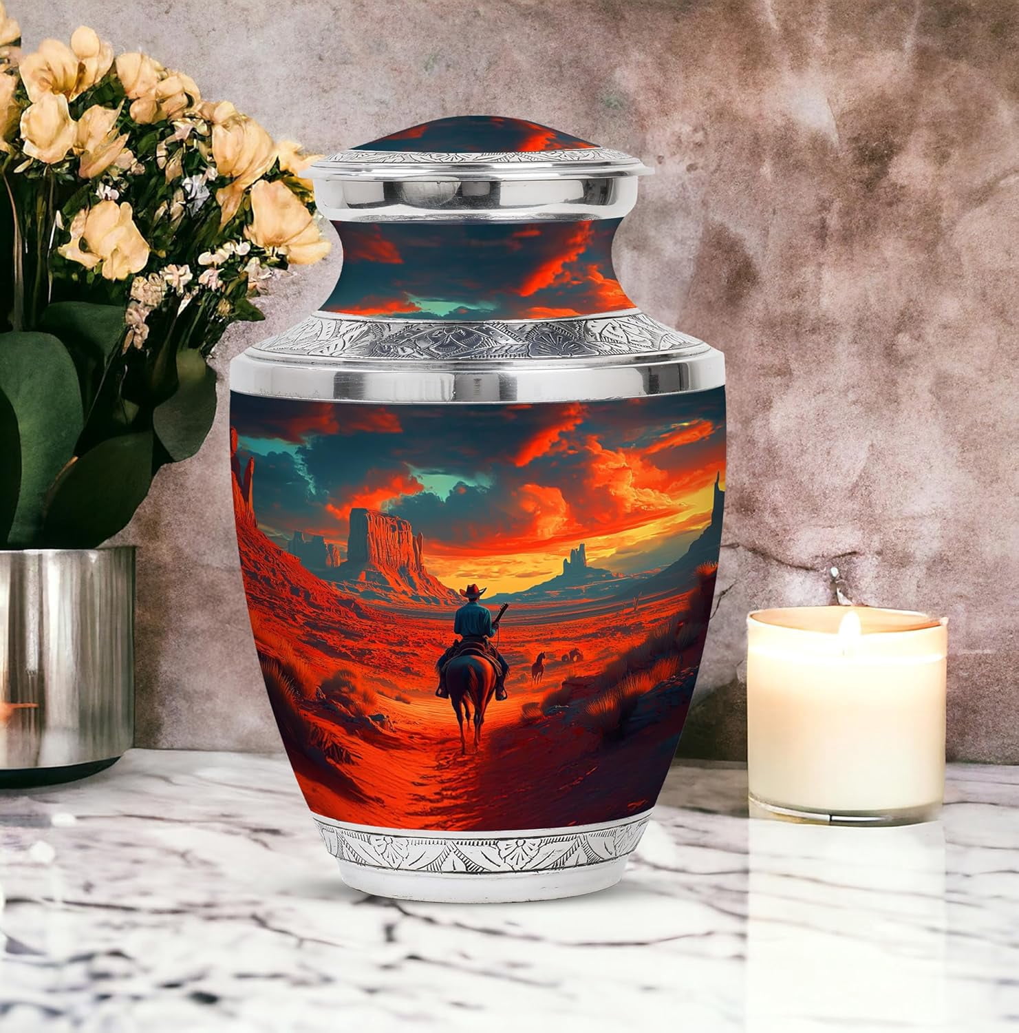 Cowboy Urn - Large Urn For Ashes Adult Male - Urn For Ashes For Women - Cremation Urns For Human Ashes - Urns For Human Ashes - Urn For Ashes Adult Male - Burial Urn Size 10 Inch