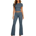 thumbnail image 2 of zejinsd Two Piece Sets for Women Short Sleeves Crop Tops with High Waist Fit Flare Pants Sets Casual Outdoor Tracksuits Yoga Fitness Outfit, 2 of 7