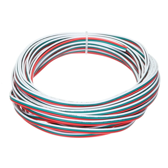22 AWG Flat Ribbon Wire, LED Extension Cable 3 Pin, 40Ft/12M Long 1.7mm Dia 3 Color Stranded Tinned Copper
