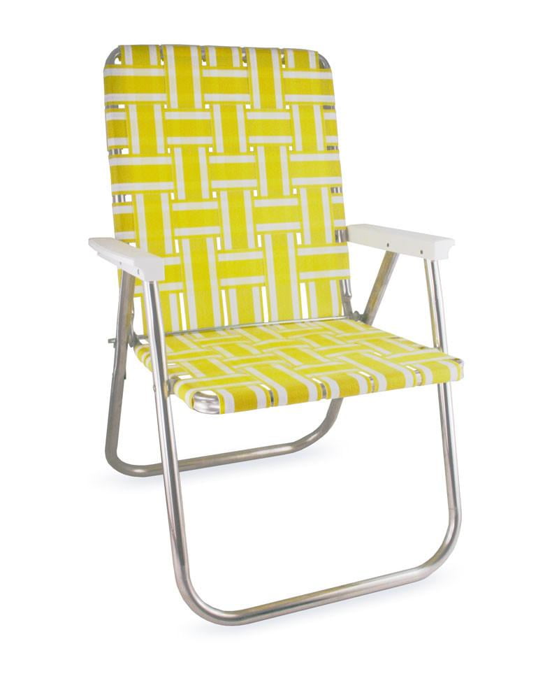 Lawn Chair USA Aluminum Webbed Chair (Classic, Yellow and White with White  Arms)