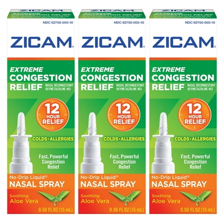 3 Pack Zicam Extreme Congestion Relief Liquid Nasal Spray 0.50oz Each