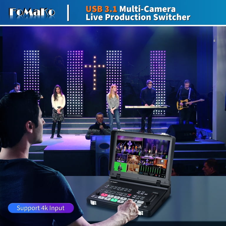 FoMaKo 4K HDMI Video Mixer Switcher, 10.1 Inch FHD LCD Screen, 5