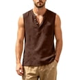thumbnail image 3 of Tank Tops Men Cotton Linen Sleeveless Button Up V Neck Shirts Summer Casual Vacation Tee, 3XL, 3 of 6