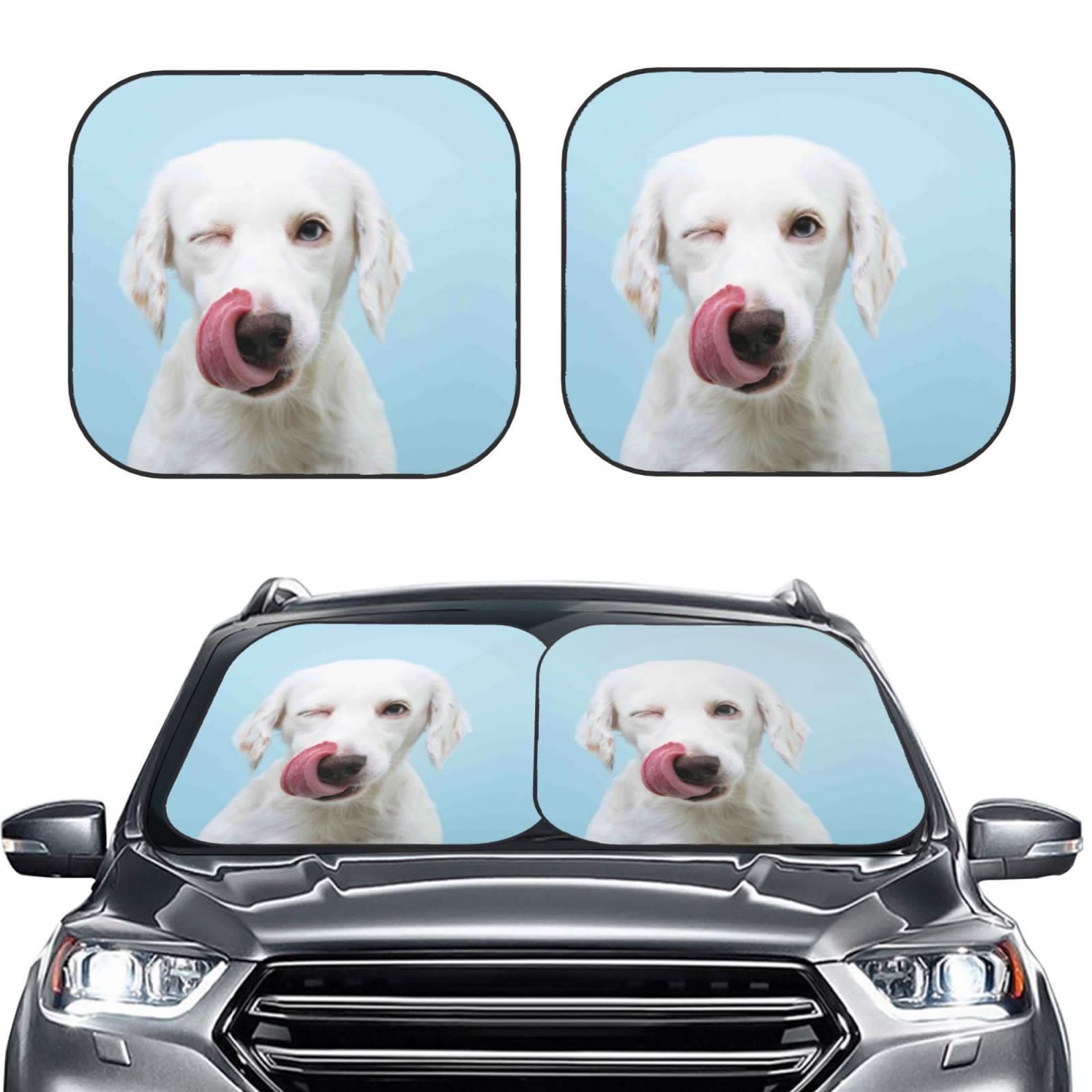 thumbnail image 2 of Fotbe Puppy Licks Nose 2-Piece Car Windshield Sun Shade | Sun Blocker for Car Windshield | Foldable Automotive Interior Accessories for Sun Protection-Small, 2 of 7