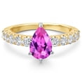 thumbnail image 3 of Gem Stone King 14K Two Tone Gold Pink Created Sapphire and Lab Grown Diamond Engagement Ring for Women | 2.25 Cttw | Pear Shape 9X6MM | Gemstone September Birthstone | Size 5, 3 of 6