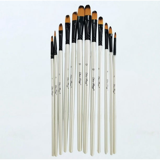 Xihbxyly Hallazgos de Ganga 12 Pinceles para Pintar con Acuarela, Pincel, Aceite, Acrílico, Kit de Pintura Plana y de Punta