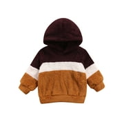 Seyurigaoka Baby Plush Pullover Long Sleeve Color Block Hooded Velvet Shirt