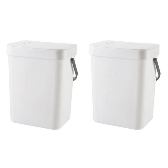 2X 1.3 Gallon Kitchen Compost Bin Trash Can with Lid Food Waste Bin Small and Light Bathroom Trash Can White,2 x trash can,white