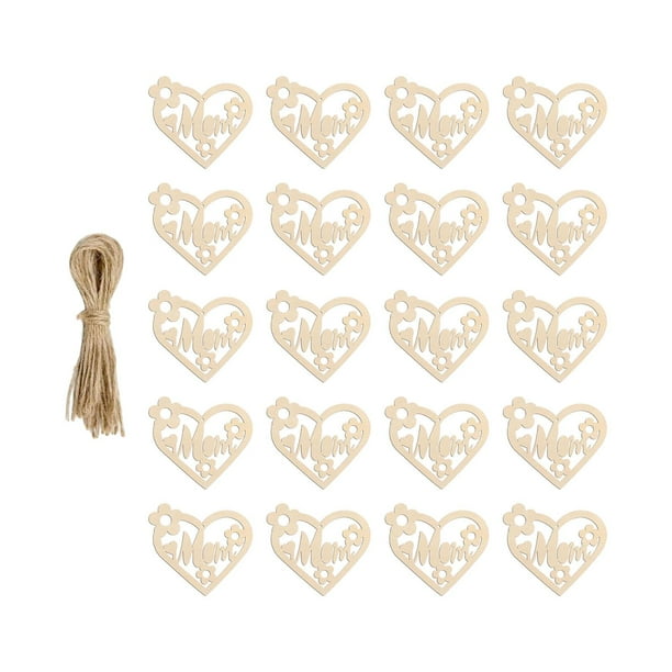 20x Adornos Colgantes para El Día de La Madre Etiquetas Colgantes de Madera, Rodajas de Madera Colgantes de Corazón, Adornos de Madera DIY para El Día