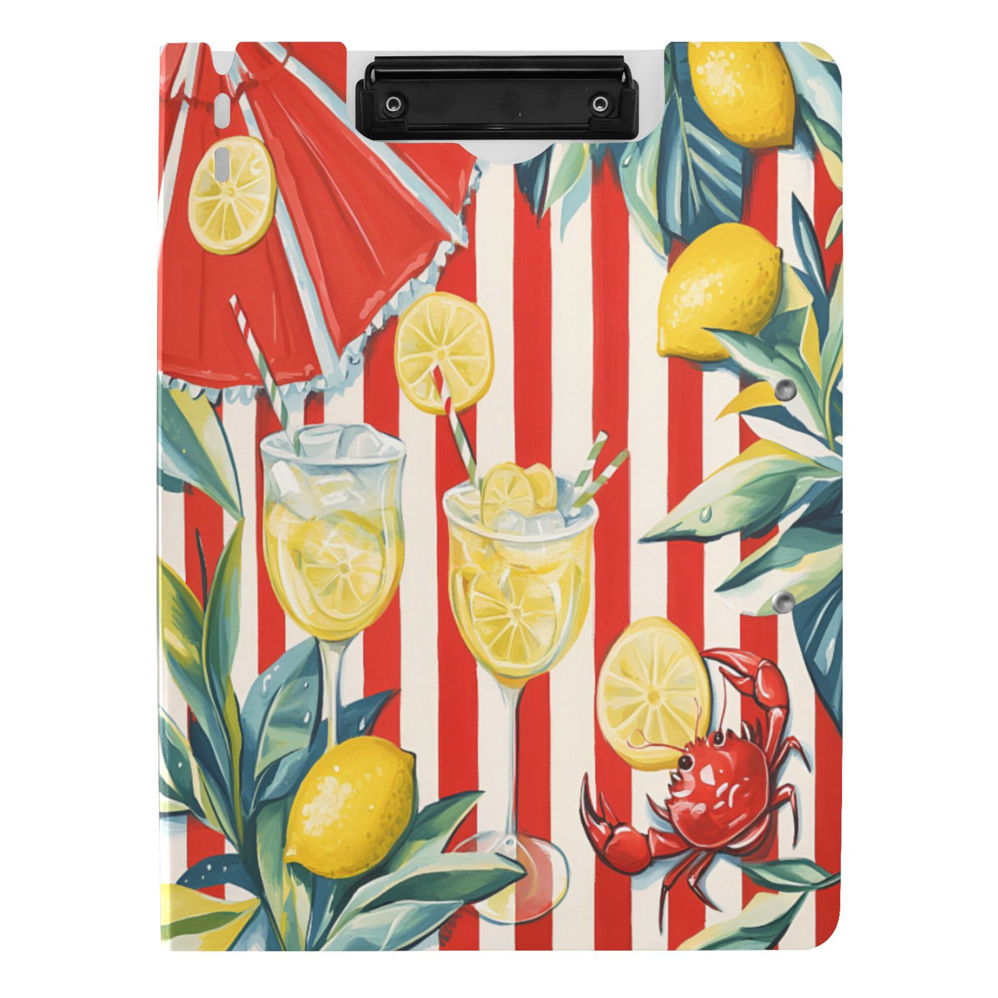 FORMRS A4 Clipboard Folder with Pen Holder Horizontal Foldable School Office Binder, White Striped Lemon