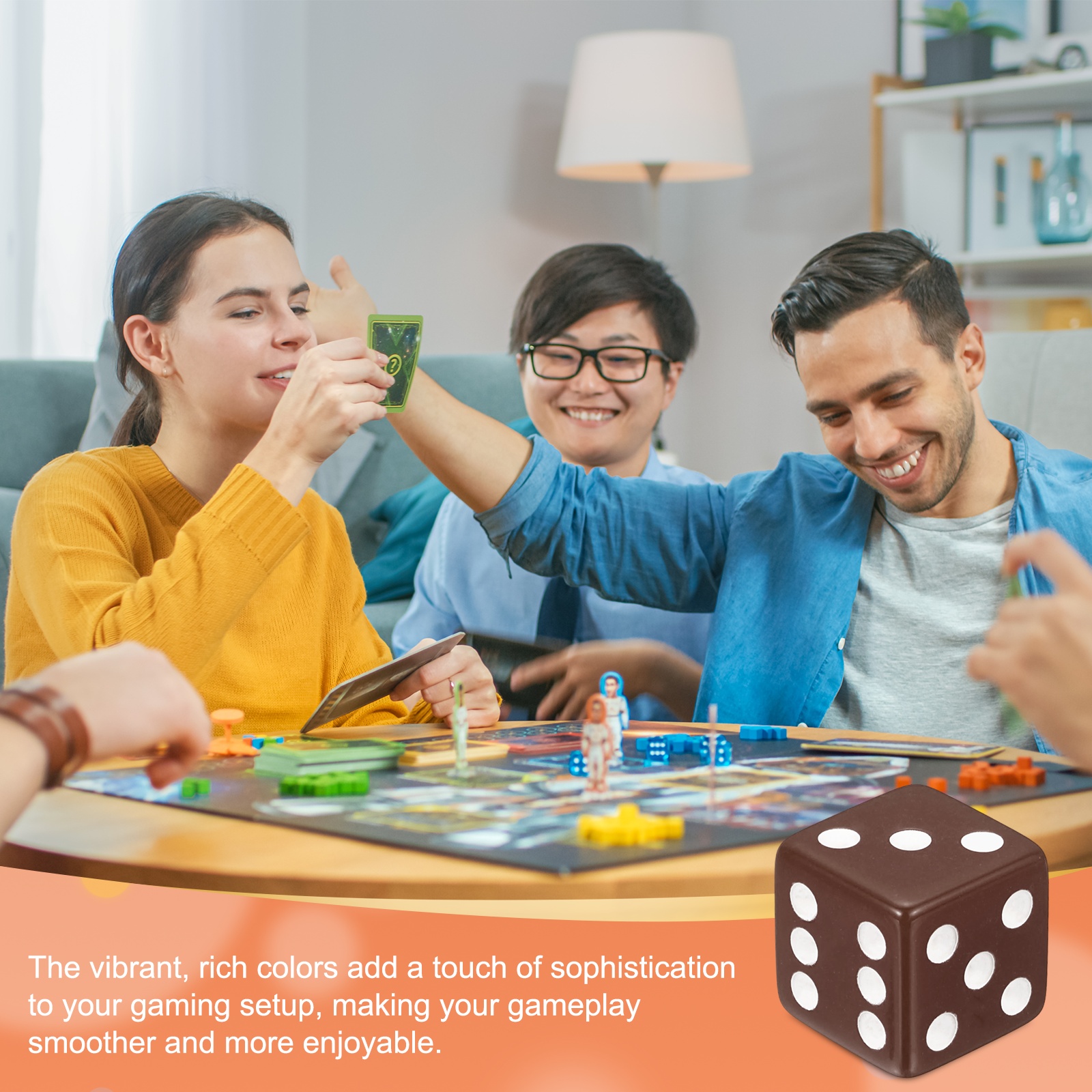 100Pack 6 Sided Acrylic Dice, 19mm/0.75" Large D6 Opaque Game Dice Bulk for Table Board Games Birthday Theme Party Fun Supply, Brown