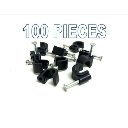 100 Pieces 6mm Black Nylon Single Clips with Nail for RG6 RG59 Coax Cable
