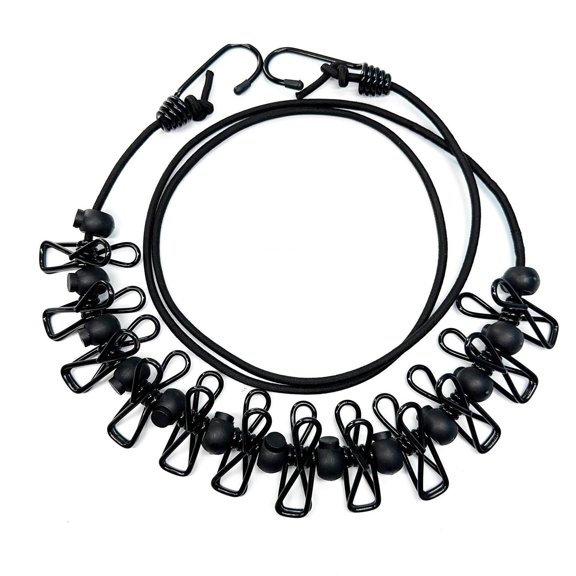 FeiFu Retractable Travel Clothesline with 12 Clips,Windproof Portable Drying Rack for Hotel, Camping, Compact Space Saving, Outdoor Camping Use Black