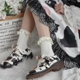 thumbnail image 4 of Style 3 Calcetines cortos de verano para mujer y niña, medias tobilleras de princesa japonesas con diseño de telas combinadas con volantes y volantes de Lolita japonesa, 4 of 5