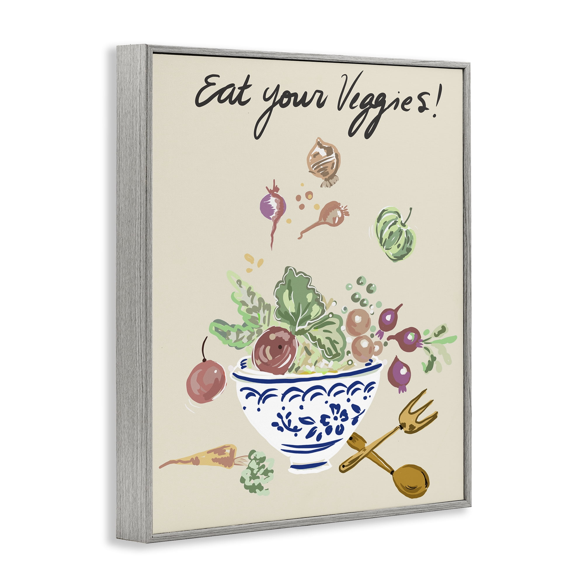 Stupell Industries Eat Your Veggies Bowl Gray Framed Giclee Art, design by Ani Del Sol