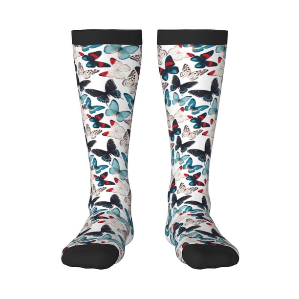 Fotbe Butterfly Calcetas Divertidas Estampadas para Hombre y Mujer, Calcetas de Algodón hasta la Rodilla para Caminar, Correr, Enfermería y Embarazo