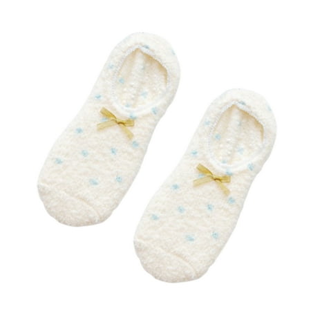 

Women Winter Fuzzy Velvet Slipper Boat Socks Striped Print Sweet Bow Non Skid Warm Fleece Fluffy Plush Low Cut Home Hosiery with Grippers