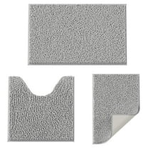 Chenille Bathroom Rugs Set 3 Pieces, Plush Soft Absorbent Shaggy Mats, Non-Slip Carpet Runner with Toilet Rug, Ideal for Bath Tub Shower Sink, Gray