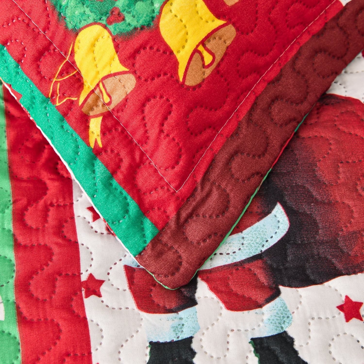 Smuge 3 Piece Christmas Daybed Cover Set, 39"x75" Bell Santa Claus Elk Double Sided Quilting Classic Design, Matching 2 Shams