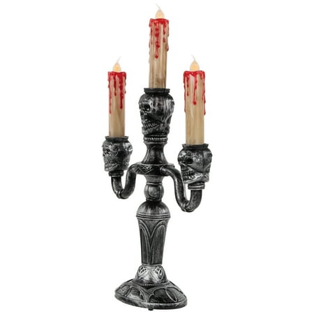 13.75" Antique Silver Skull Trio Halloween Candelabra