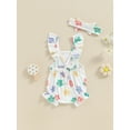 thumbnail image 4 of Musuos Baby Girls Summer Cute Romper 3-24Months Flying Sleeve Floral/Strawberry Print Bodysuit with Headband, 4 of 8