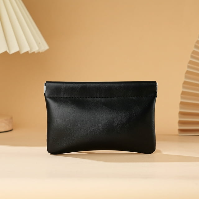 Automatic Closure Coin Purse | PU Leather Portable Pouch Organizer | Small Envelope Style Wallet for Cash, Jewelry | 5.91 x 3.94 Inches